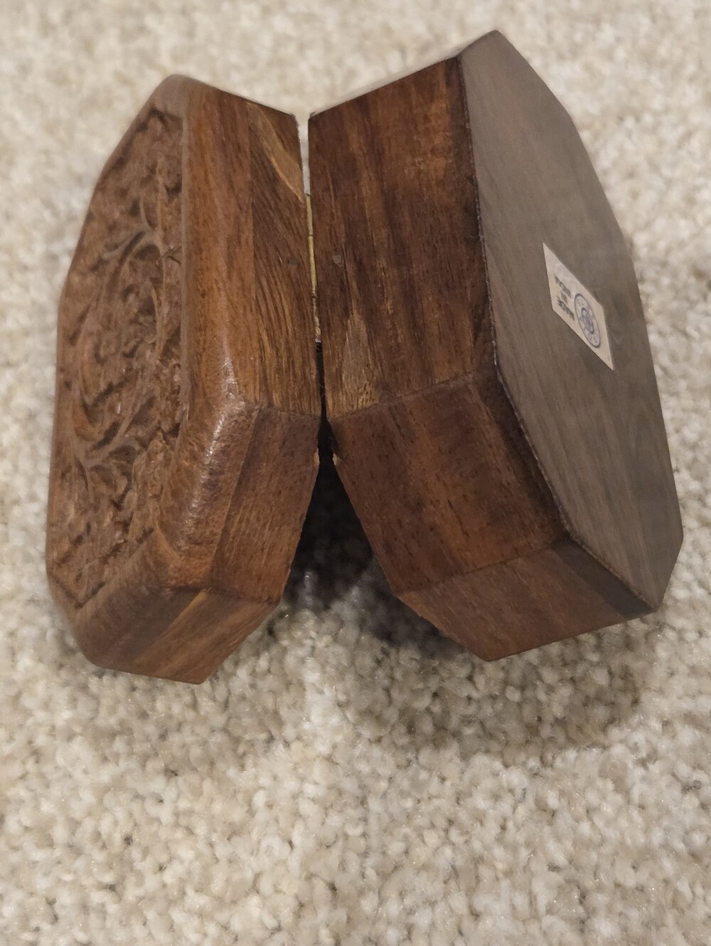 Hand-Carved Floral Wooden Trinket Box - Brown - Picture 9 of 9